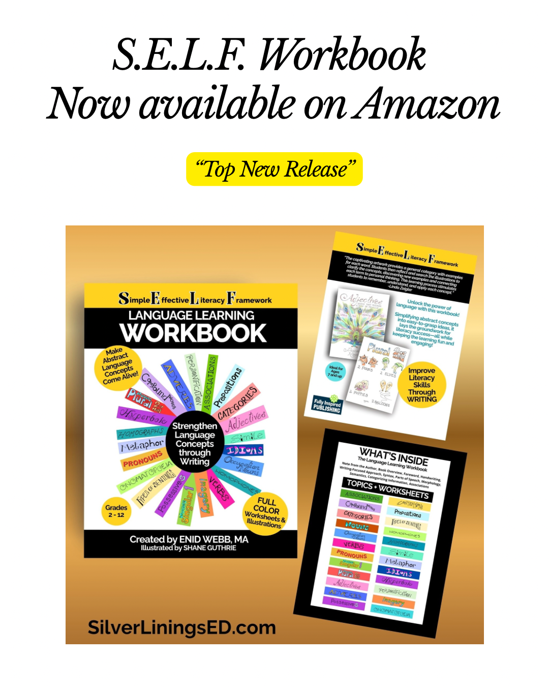 SELF Language Learning Workbook by Enid Webb, MA - Full Color Worksheets and Illustrations for Grades 2-12